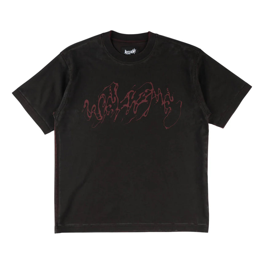 Welcome WEEP overprint knit S/S Shirt - Black/Plum