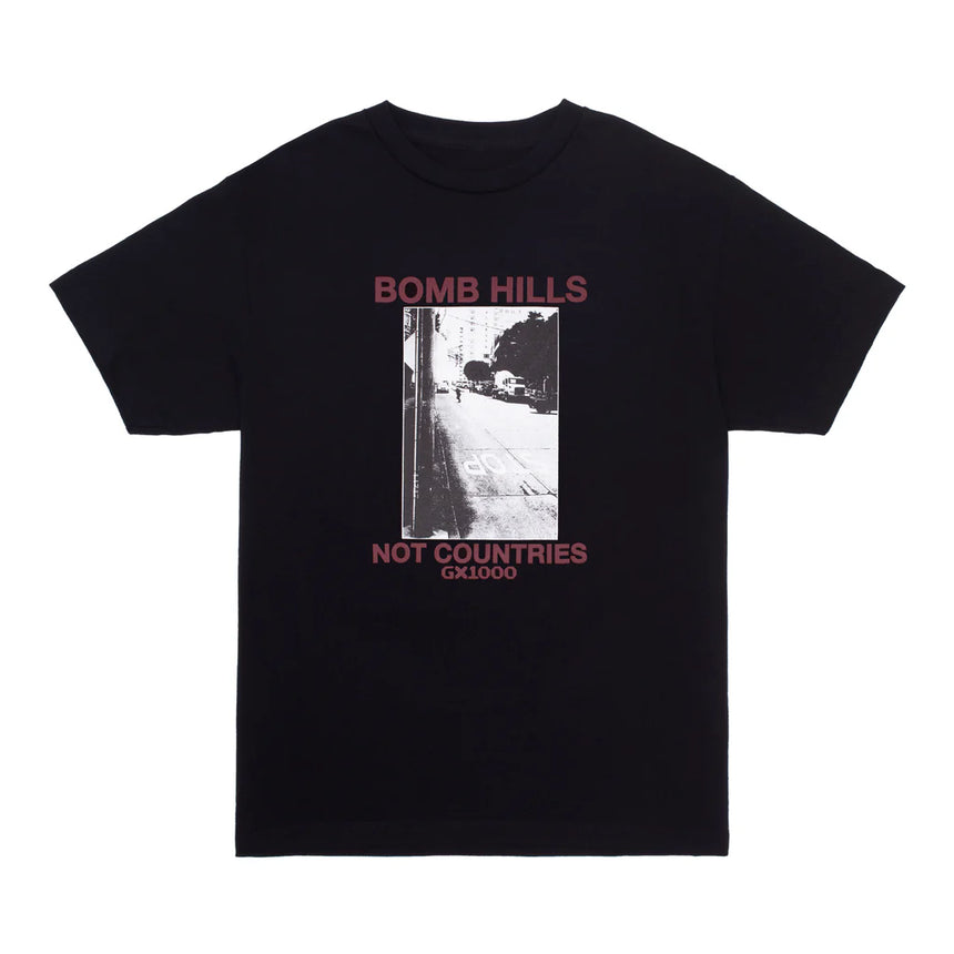 GX1000 Bomb Hills Not Countries Black/Burgundy Font T-Shirt