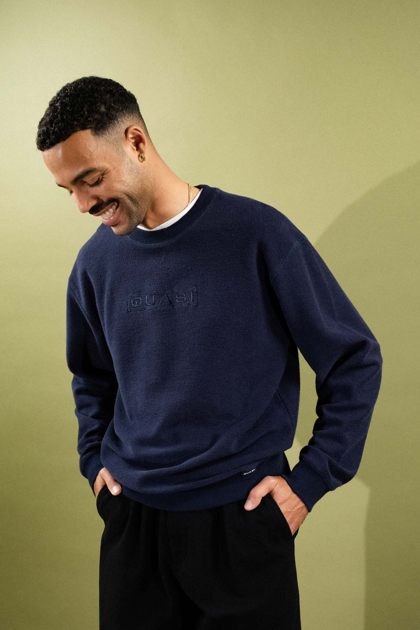 Quasi Navy Looped Reverse Terry Crew Fleece