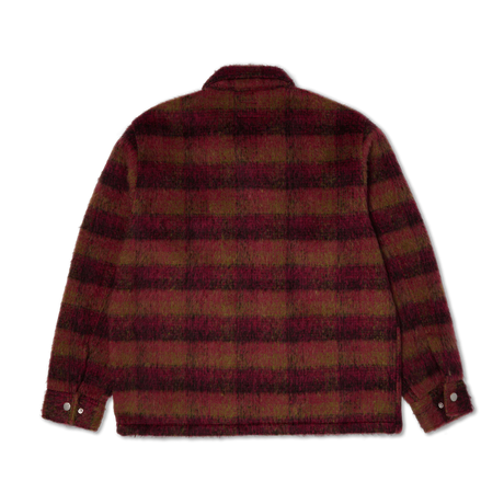 Plaid shirt with a red and brown pattern on a white background