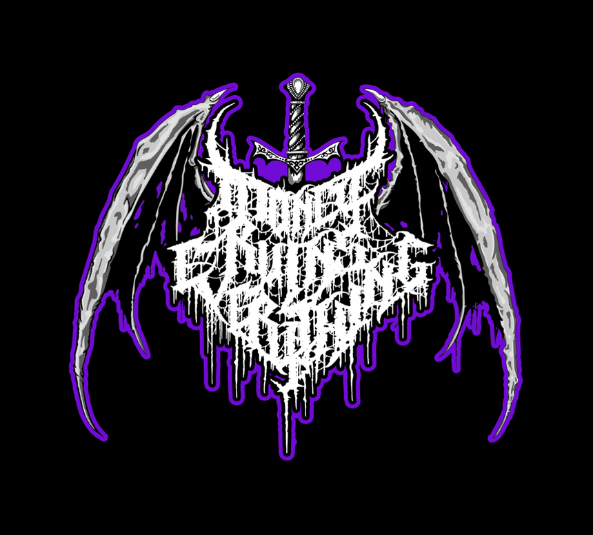 Decorative design with a sword and wings on a black background