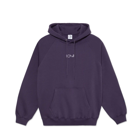 Purple hoodie with a brand logo on a white background