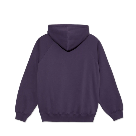 Purple hoodie shown from the back on a white background