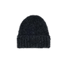 Black knit beanie on a white background