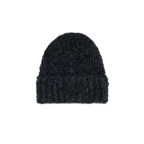 Black knit beanie on a white background