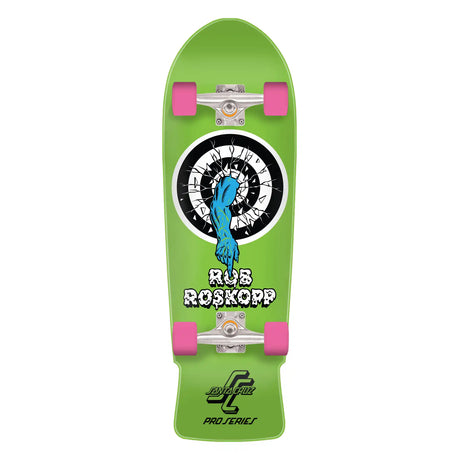 Green skateboard with Rub Roskopp branding on a white background