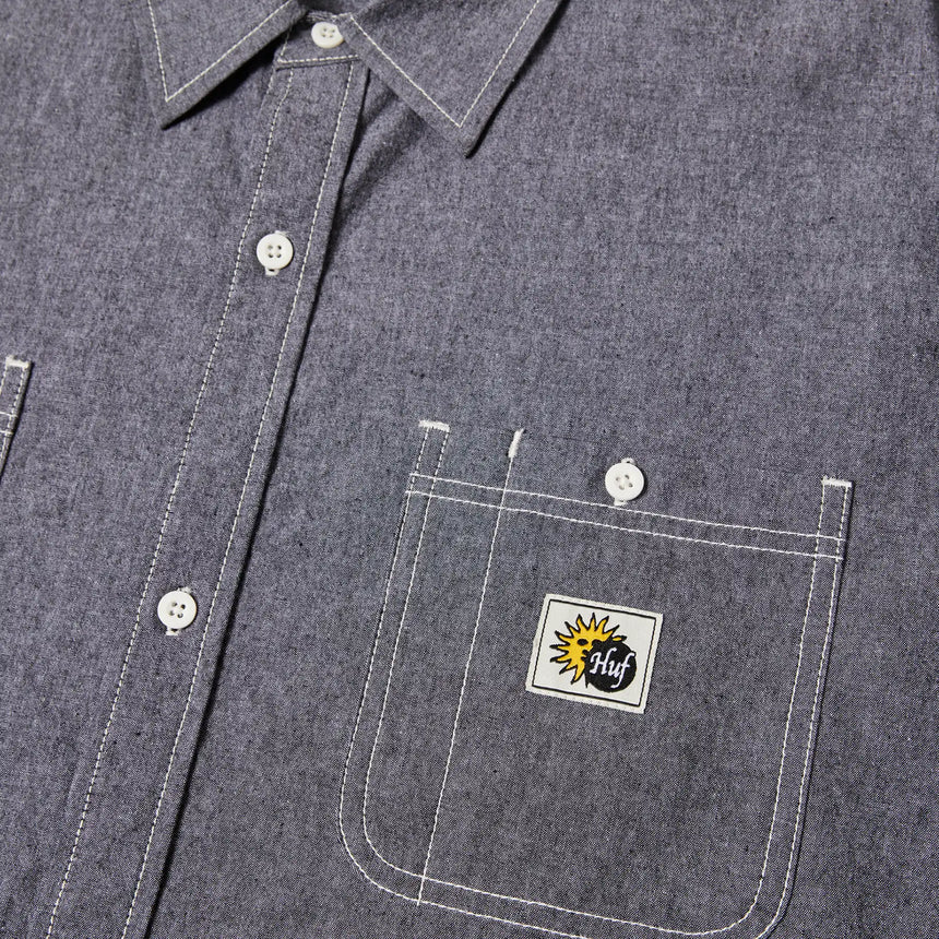 Huf Total Eclipse Chambray Button Up Shirt blue