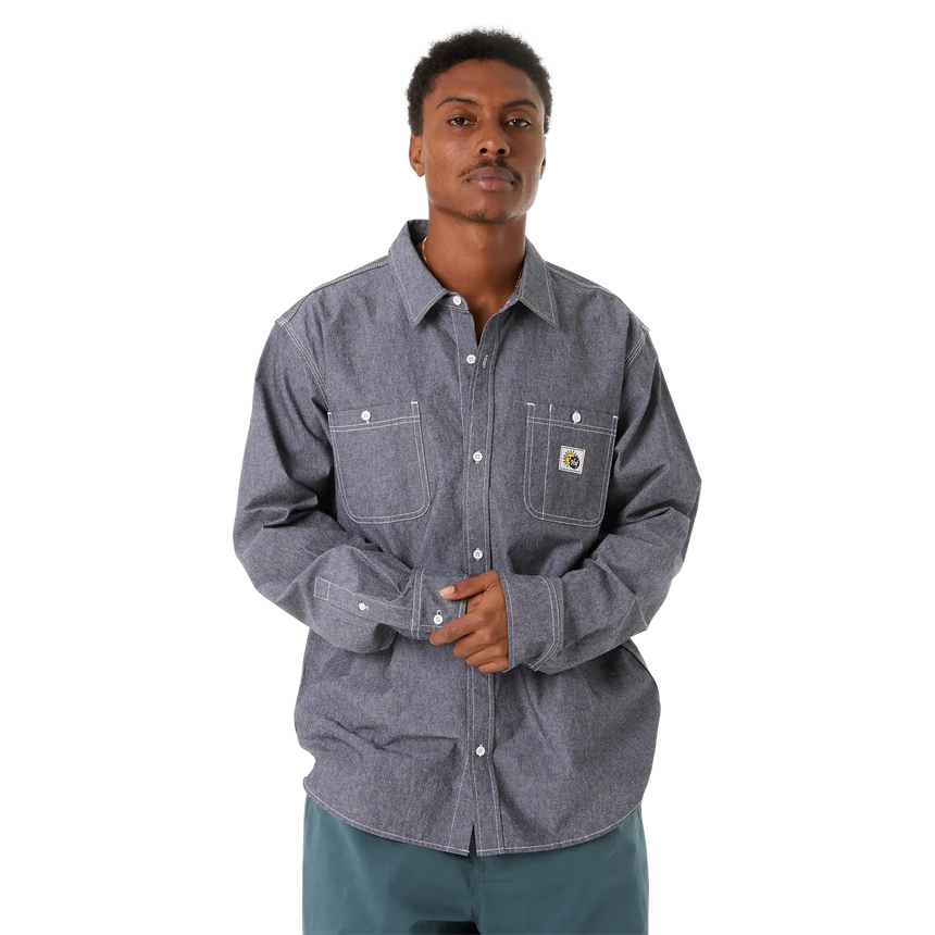 Huf Total Eclipse Chambray Button Up Shirt blue