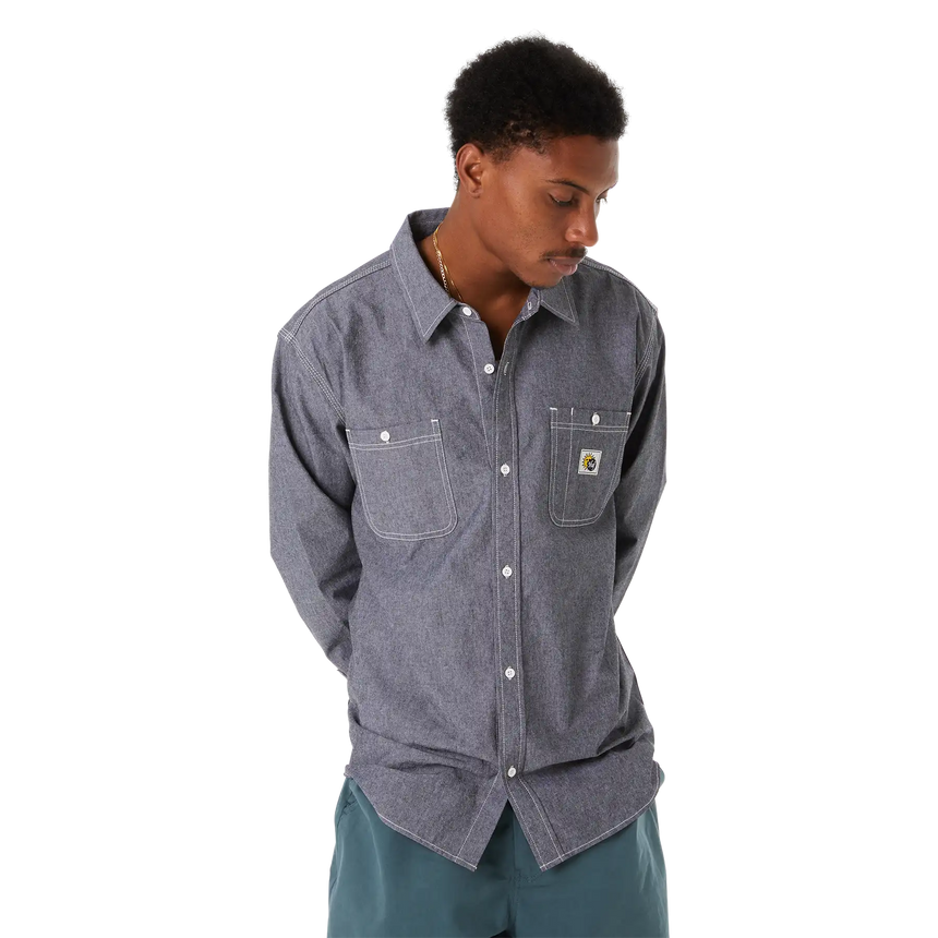 Huf Total Eclipse Chambray Button Up Shirt blue