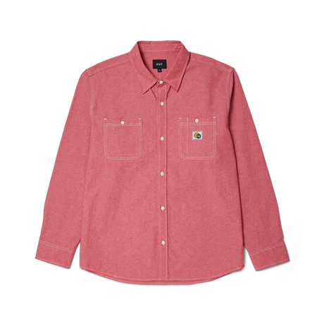 Huf Total Eclipse Chambray Button Up Shirt red