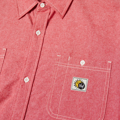 Huf Total Eclipse Chambray Button Up Shirt red