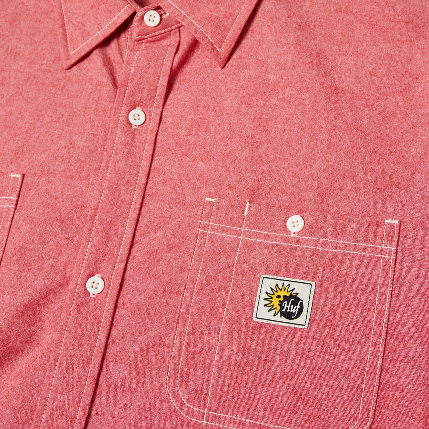 Huf Total Eclipse Chambray Button Up Shirt red