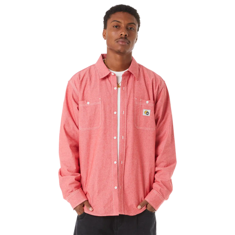 Huf Total Eclipse Chambray Button Up Shirt red