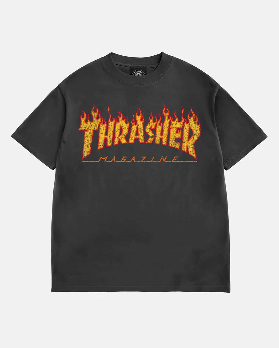 Thrasher FLAME Vintage Black S/S T-Shirt