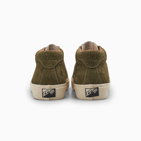 Pair of green high-top sneakers with brand logo on a white background