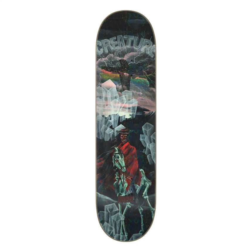 Skateboard deck with a creature graphic and 'Creature' branding on a white background