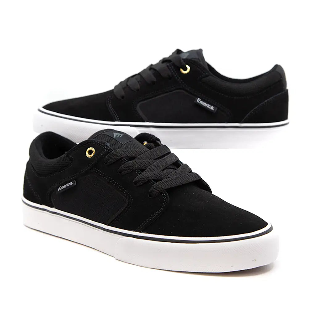 Emerica Cadence Skate Shoe Black White Gold Money Ruins Everything