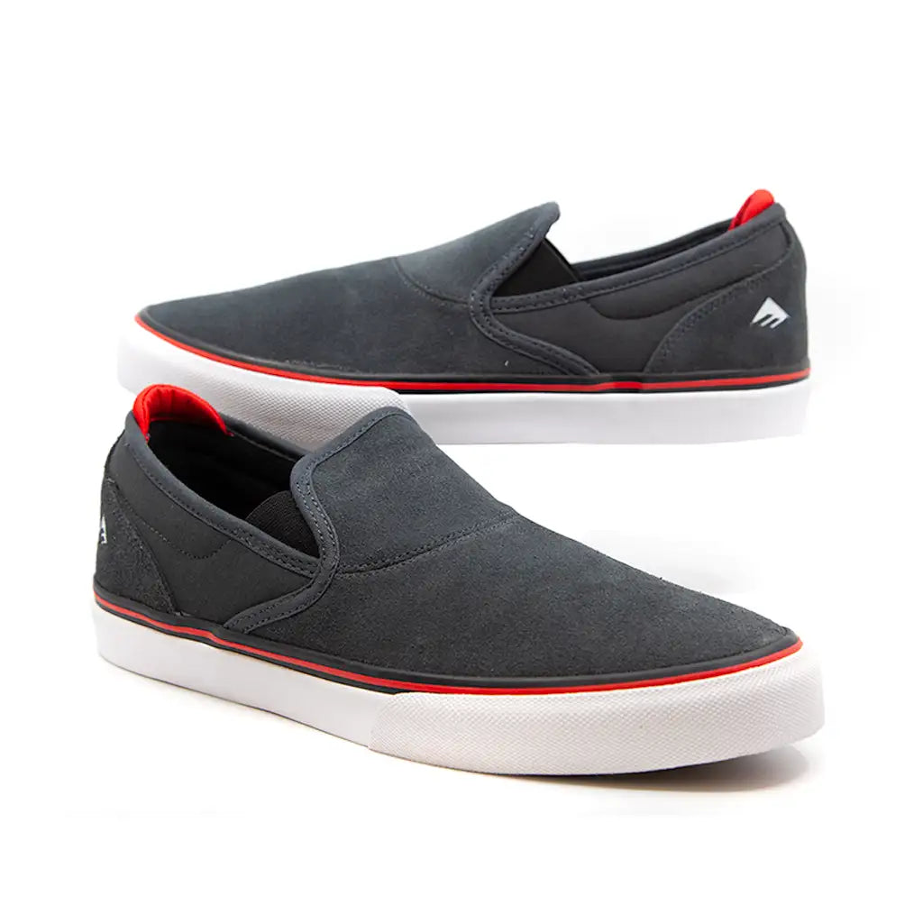 Emerica Wino G6 Slip On Skate Shoe Dark Grey Black Red Money Ruins Everything