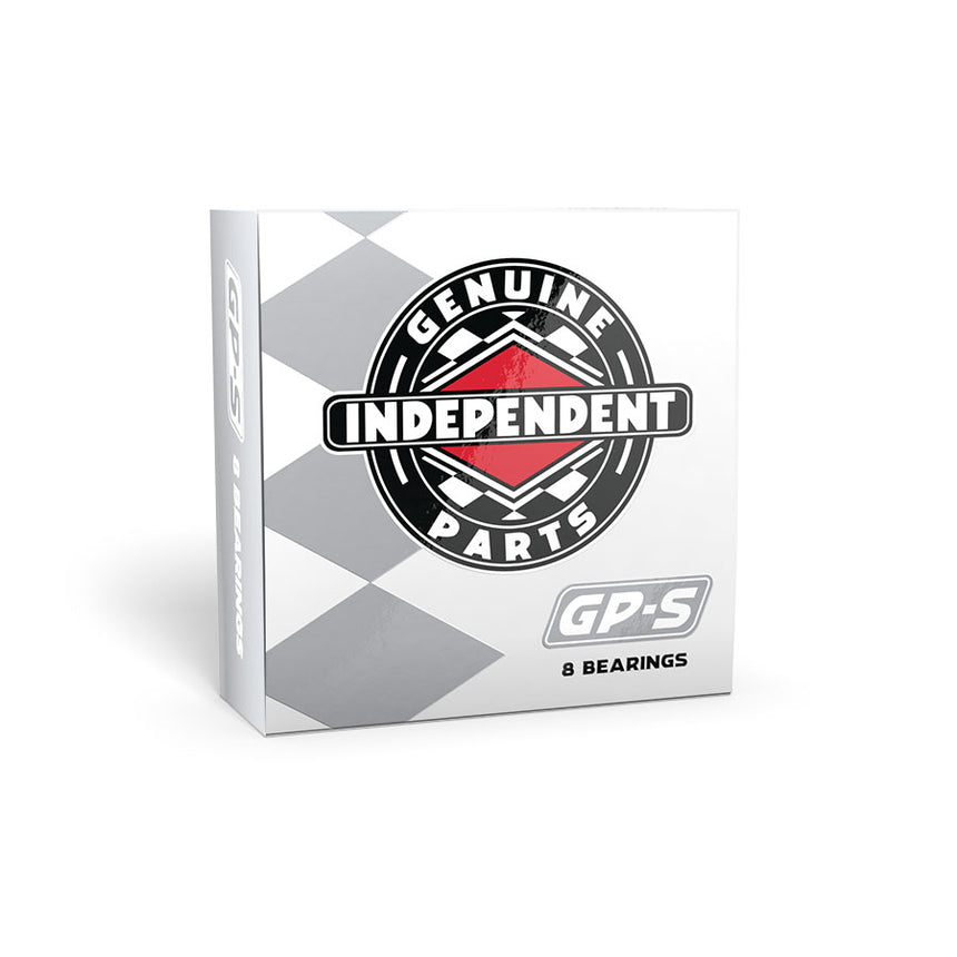 Box of 'Genuine Independent Parts GP-S' bearings with a geometric pattern on a white background