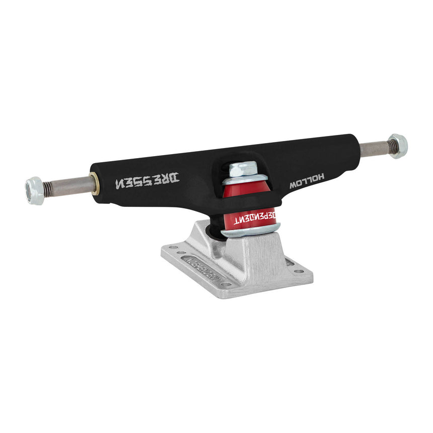 Skateboard truck with red and white accents on a white background
