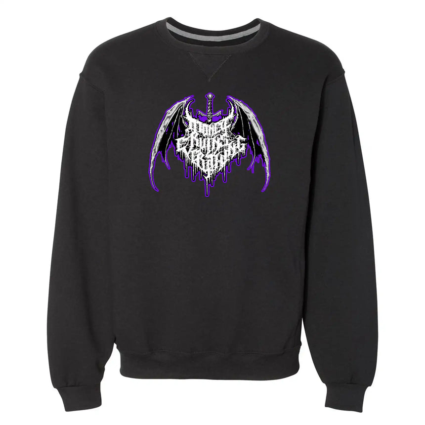 Black sweatshirt with a graphic design on a white background