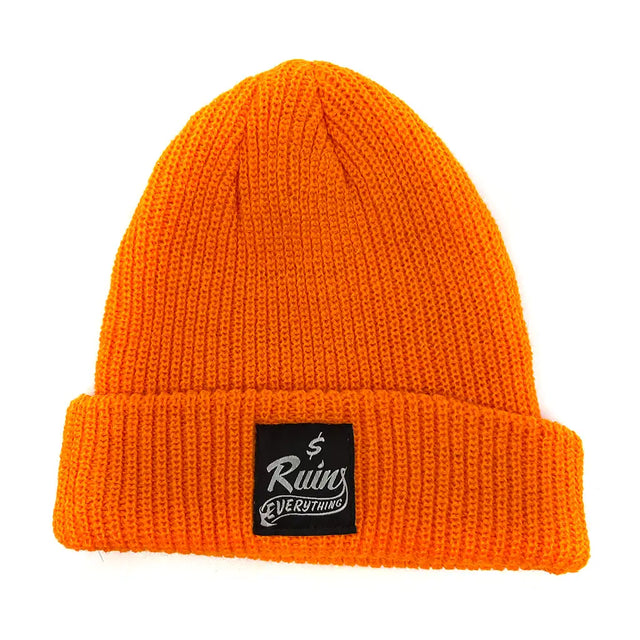 Money Ruins Everything Shoreman Logo Beanie  tangerine