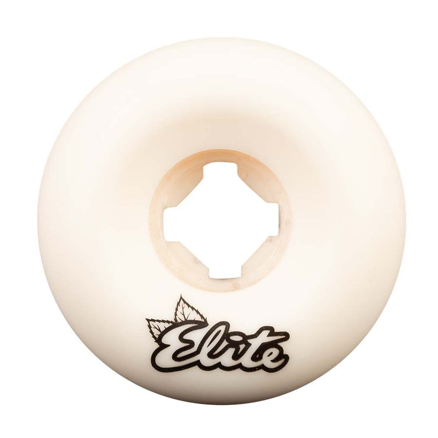 White roller skate wheel with 'Elite' branding on a white background