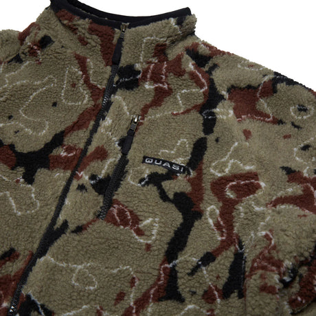 Camouflage-patterned jacket with a brand logo on a white background