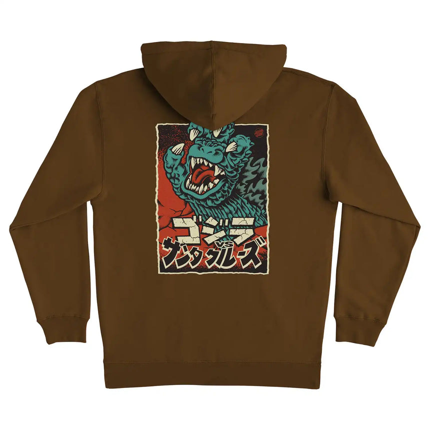 Santa Cruz X Godzilla Hand Pullover Heavyweight Hoodie - Brown back