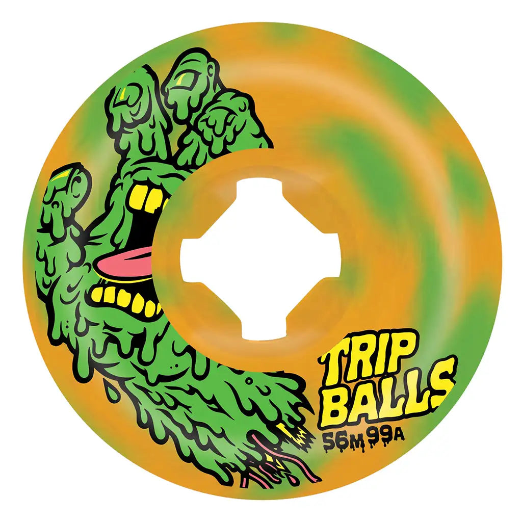 Slime Balls Face Melter Trip Balls 56mm 99a Skateboard Wheels Green Orange Swirl