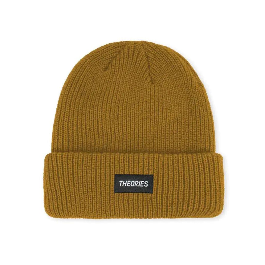 Theories Stamp Label Rib Knit Beanie Mustard