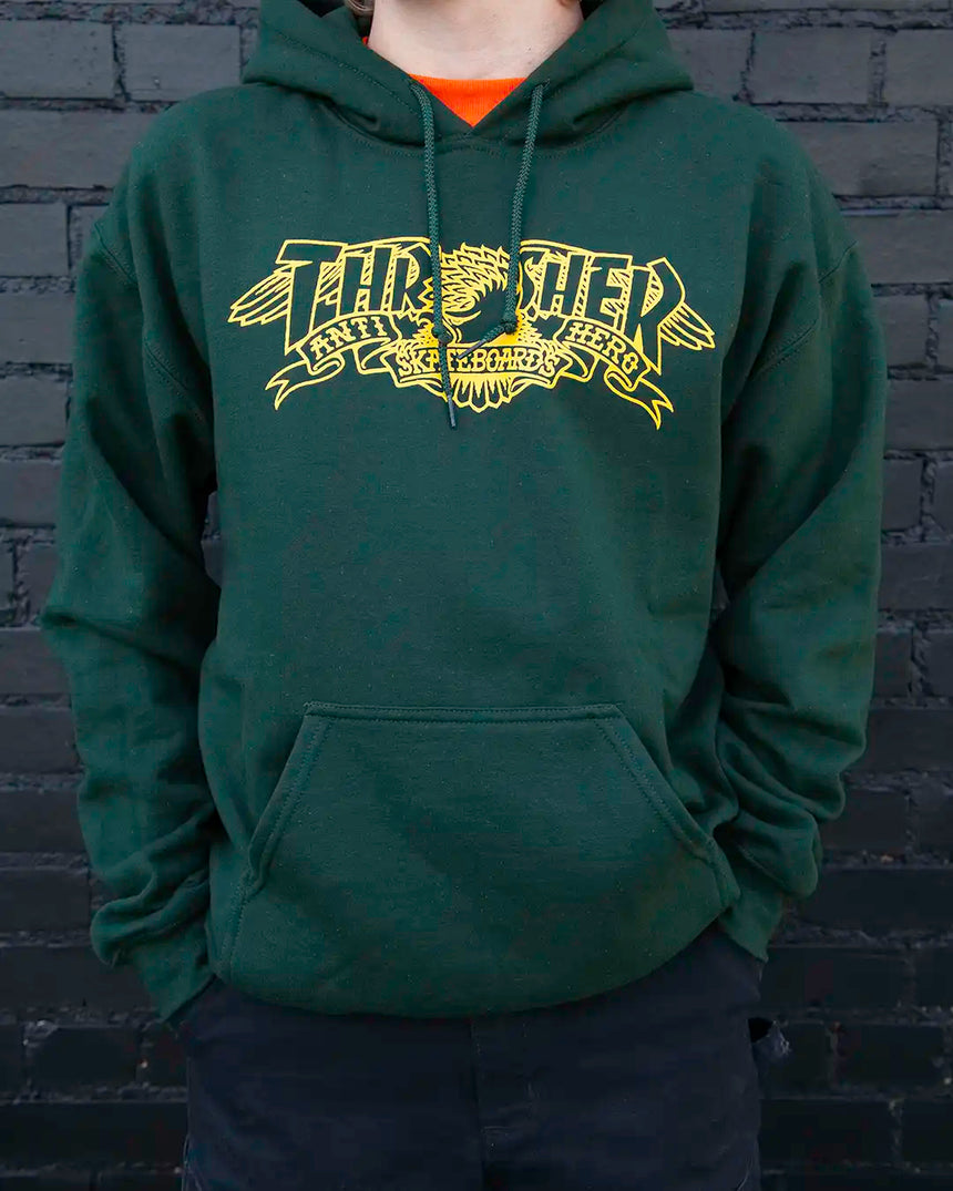 Thrasher x Anti-Hero Mag Banner Pullover Hoodie Forrest Green 2