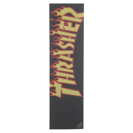 Mob Grip Thrasher Yellow and Orange Flame Logo Skateboard Grip Tape - Money Ruins Everything