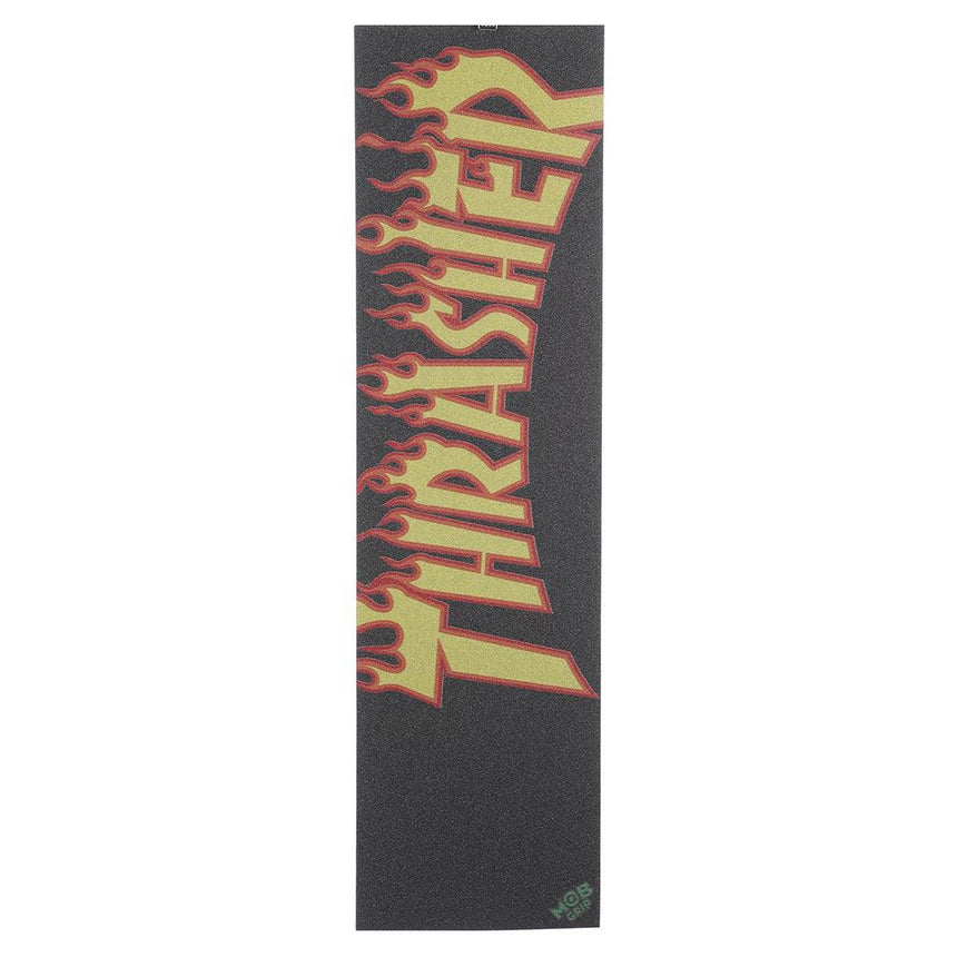 Mob Grip Thrasher Yellow and Orange Flame Logo Skateboard Grip Tape - Money Ruins Everything