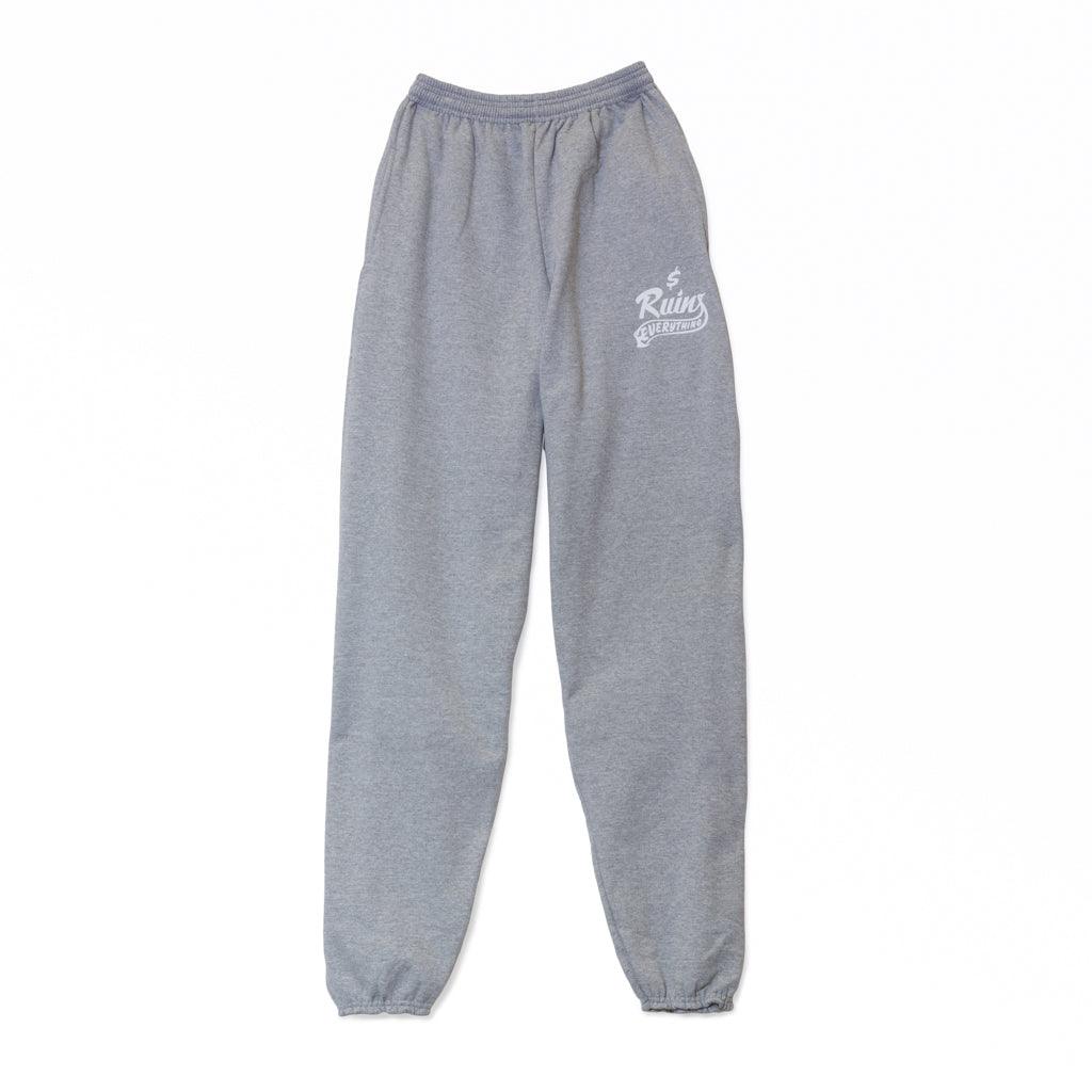 Money Ruins Everything Logo Sweatpants in Heather Grey Color 