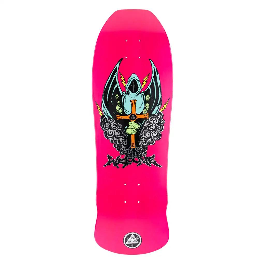 Welcome Knight on Early Grab Skateboard Deck Neon Pink Dip 1`